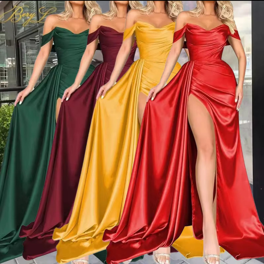 RMB Satin Luxe Off-Shoulder Gown