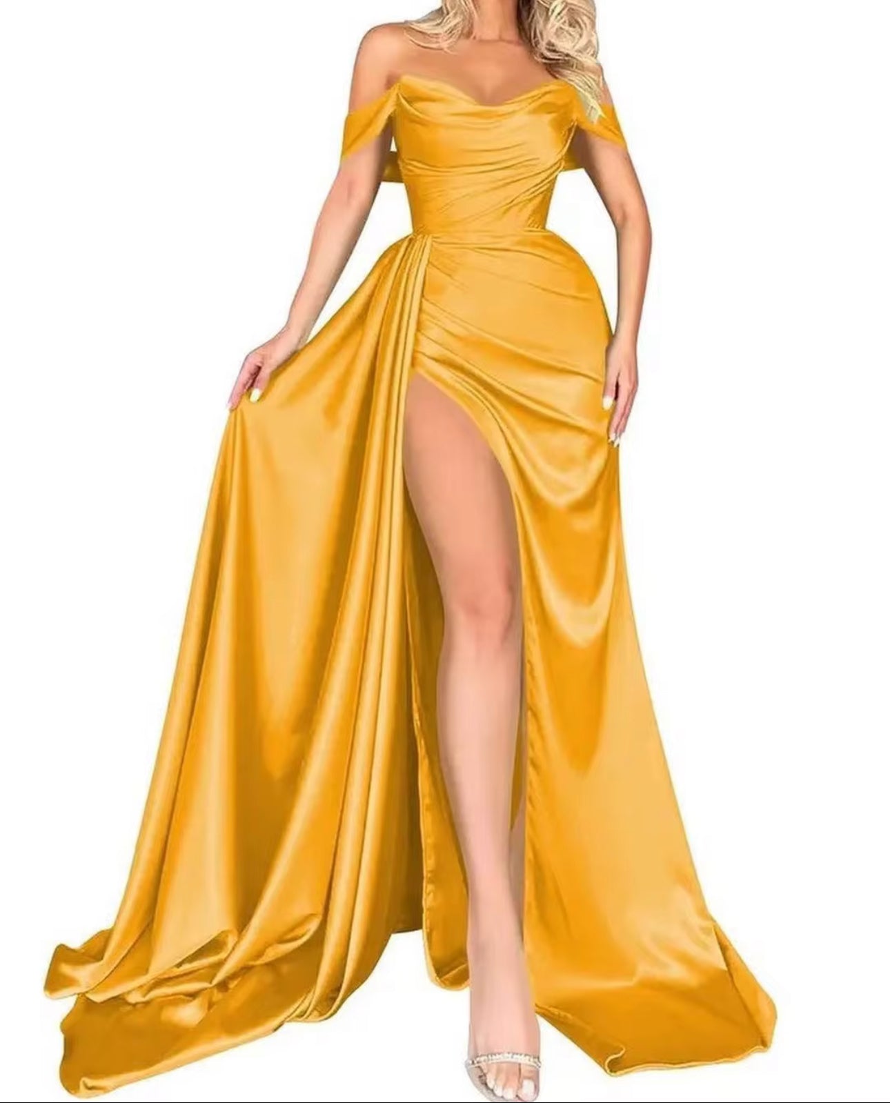 RMB Satin Luxe Off-Shoulder Gown